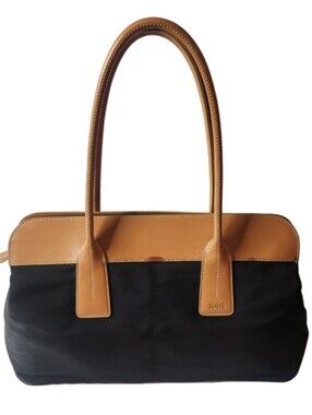 TOD'S Black and Tan Leather-Trim Tote Vintage